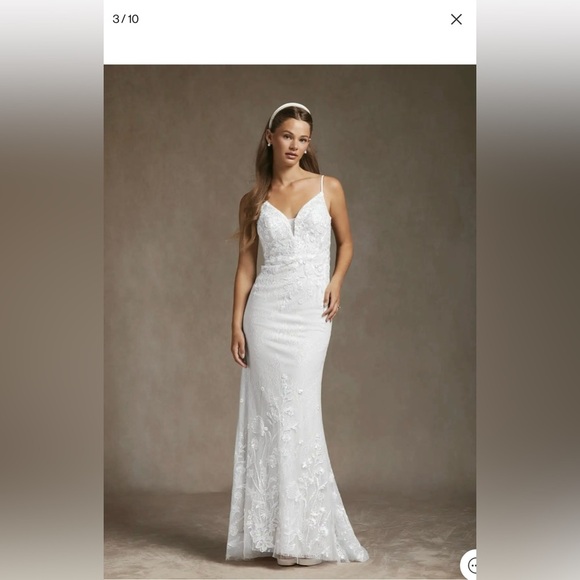 Azazie Diamond White‎ Mermaid Sequins Tulle Dress - Picture 3 of 7